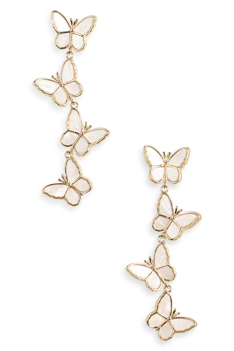 Eleanor Flutter Butterfly Drop Earrings, Main, color, GOLD
