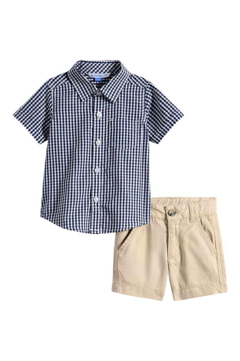 Kids' Gingham Button-Up & Shorts Set, Main, color, BLUE