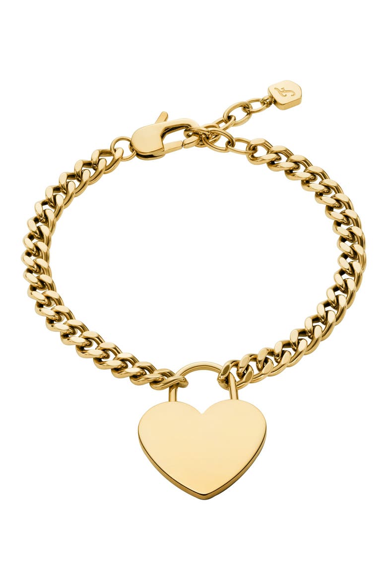 Sutton Heart Charm Chain Bracelet, Main, color, GOLD