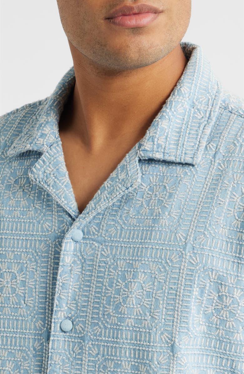 Rails Tyler Embroidered Cotton Camp Shirt, Alternate, color, Indigo Cream Squares