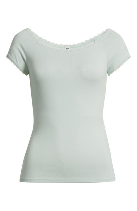 Lace Trim Cotton T-Shirt