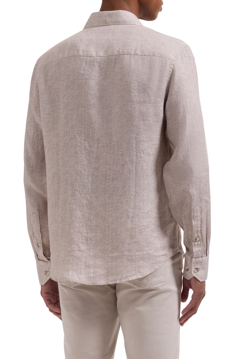 Bugatchi Axel Shaped Fit Linen Button-Up Shirt, Alternate, color, Camel