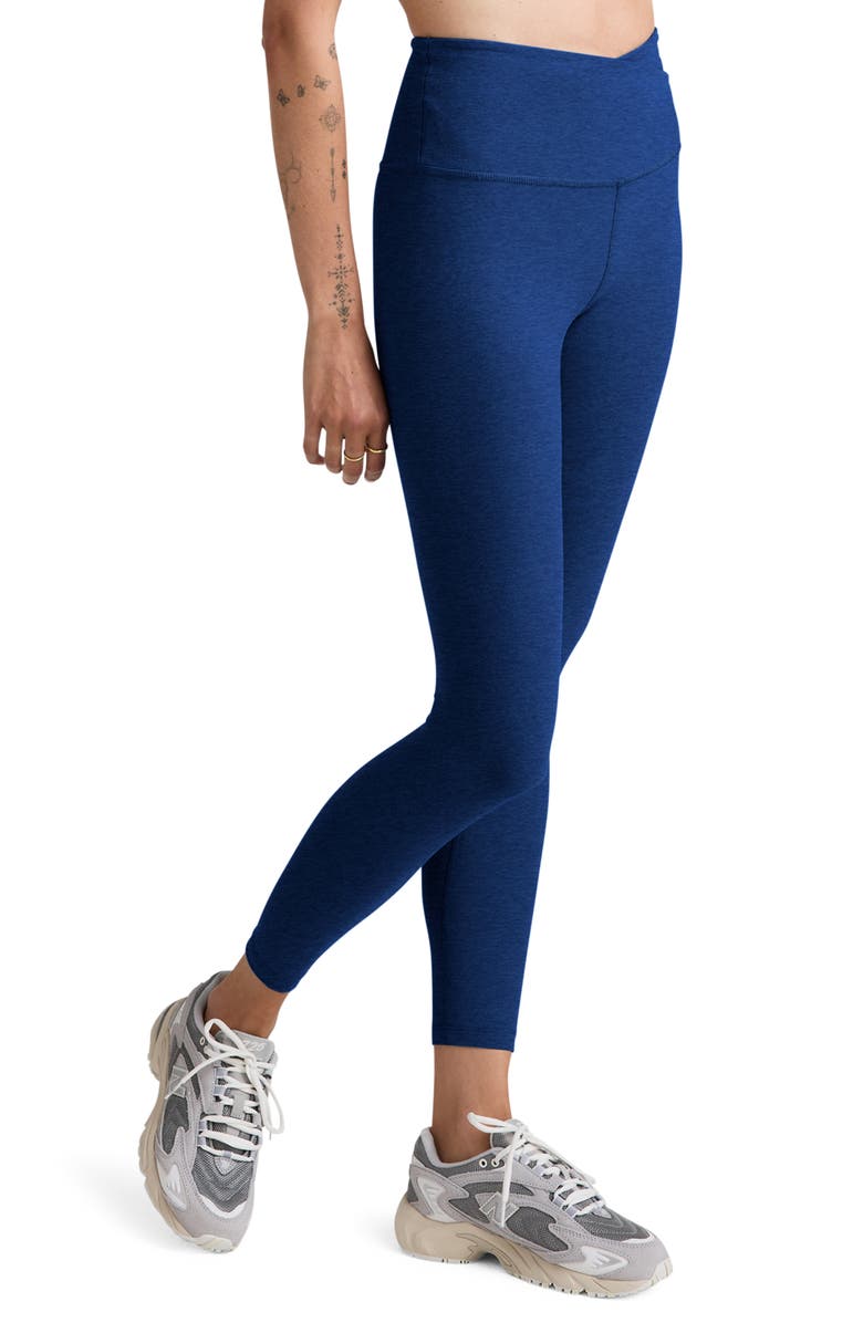 Beyond Yoga At Your Leisure Space Dye High Waist Midi Leggings, Alternate, color, Marine Blue Heather