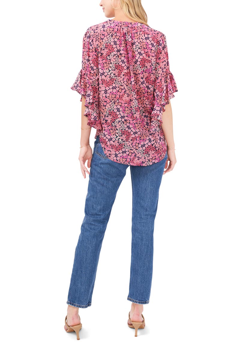Floral Flutter Sleeve High/Low Top, Alternate, color, COSMO PINK