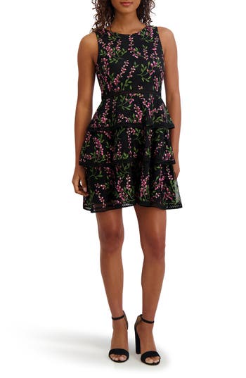 Kensie Embroidered Minidress In Black