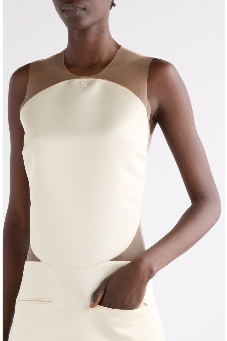 Illusion Inset Circle Satin Minidress, Alternate, color, IVORY