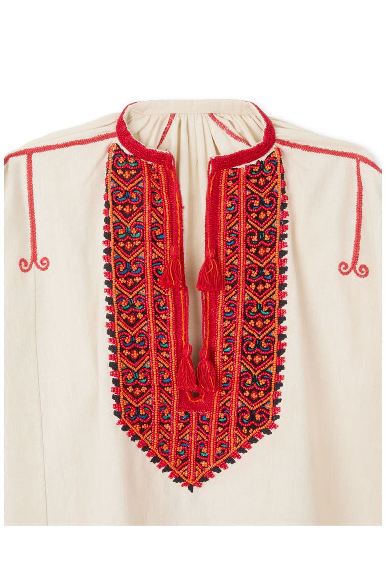 Afra Embroidered Cotton Caftan Dress, Alternate, color, Ecru