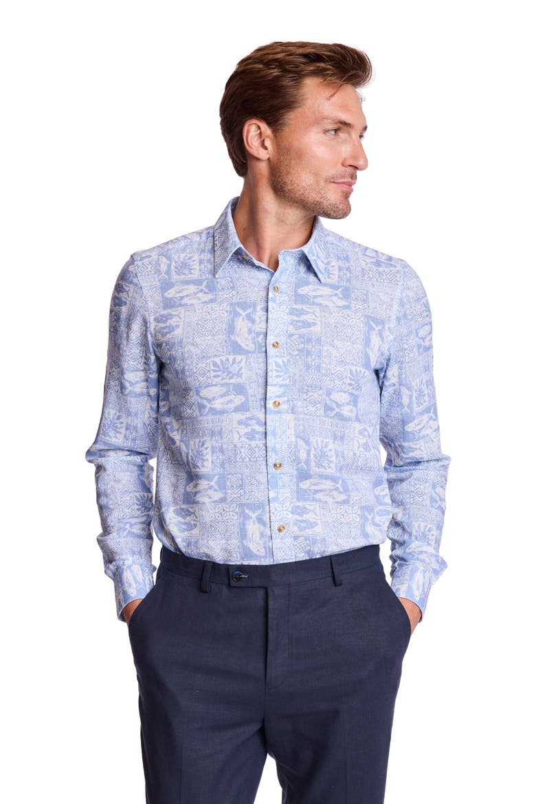 Parker Trim Fit Linen Blend Button-Up Shirt, Alternate, color, BLUE SALMON