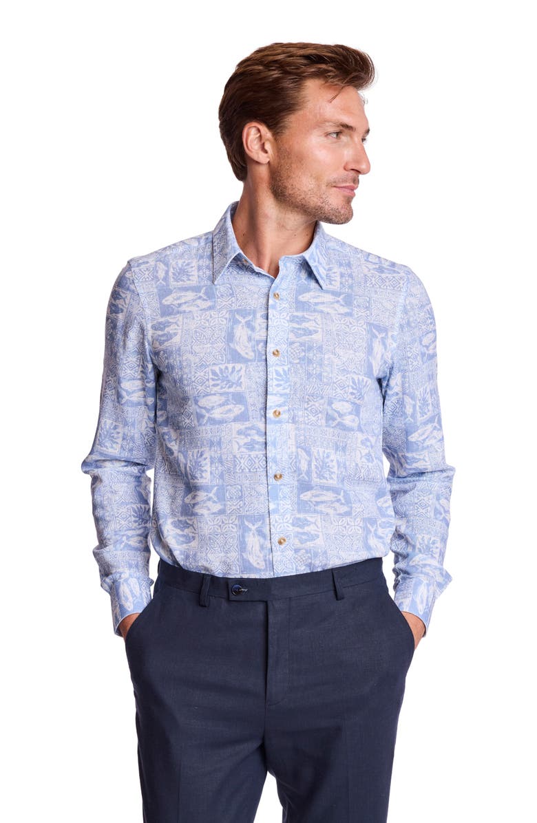 PAISLEY & GRAY Parker Trim Fit Linen Blend Button-Up Shirt, Alternate, color, Blue Salmon