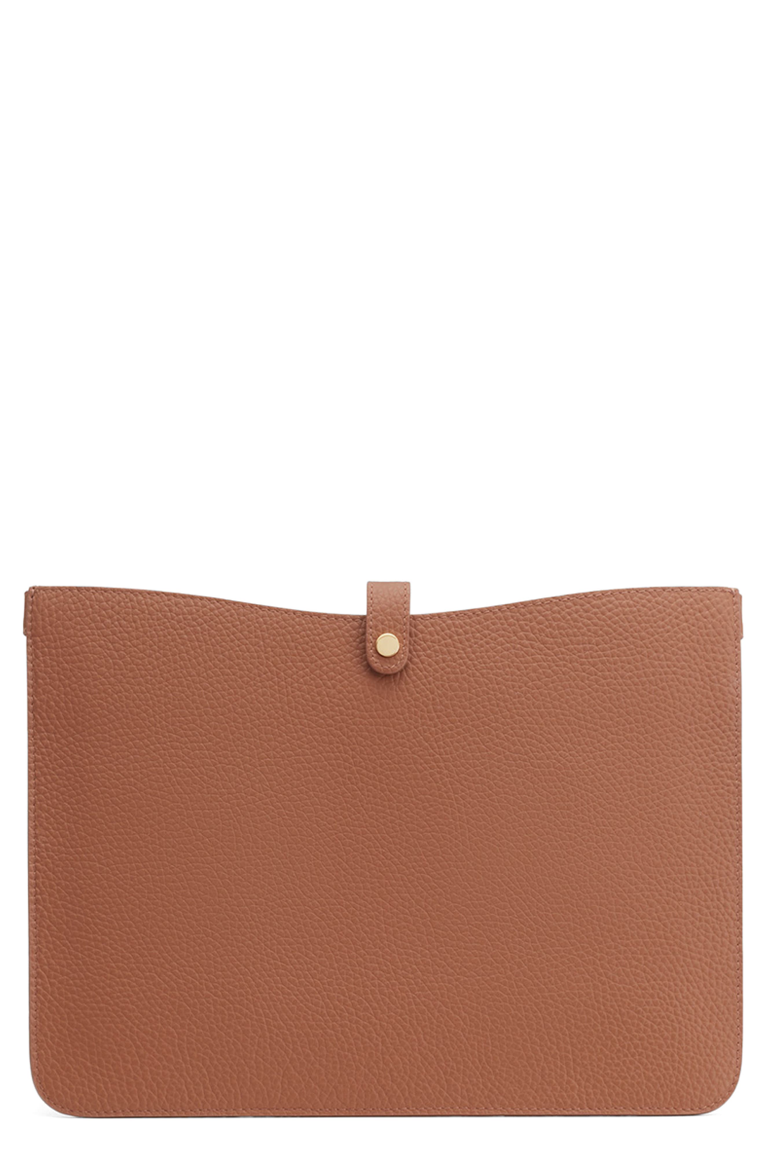 Cuyana System 16-Inch Leather Laptop Sleeve, Main, color, Caramel