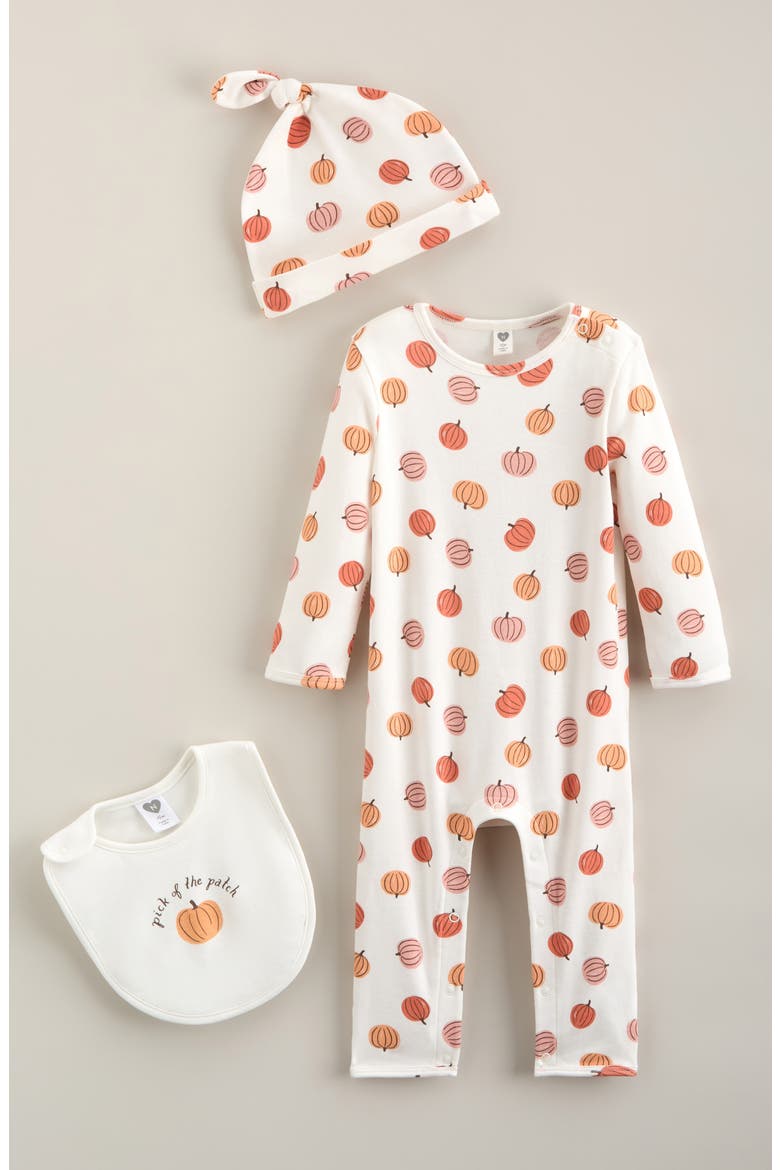 Kids' 3-Piece Footie, Hat & Bib Set, Main, color, IVORY EGRET PUMPKINS