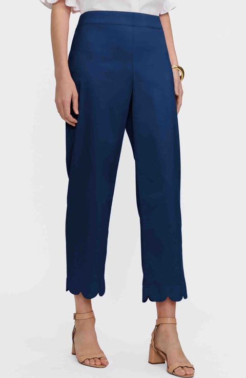 Elaine Scallop Hem Cotton Blend Crop Pants