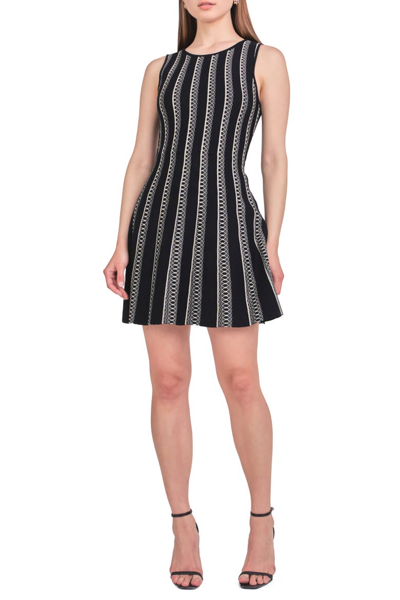 Metallic Stripe Fit & Flare Dress, Main, color, BLACK/ GOLD