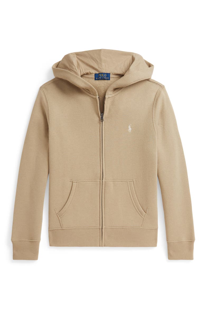 Kids' Full Zip Fleece Hoodie, Main, color, CLASSIC KHAKI/ C8167