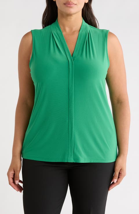 Pleat Front Sleeveless Top (Plus)