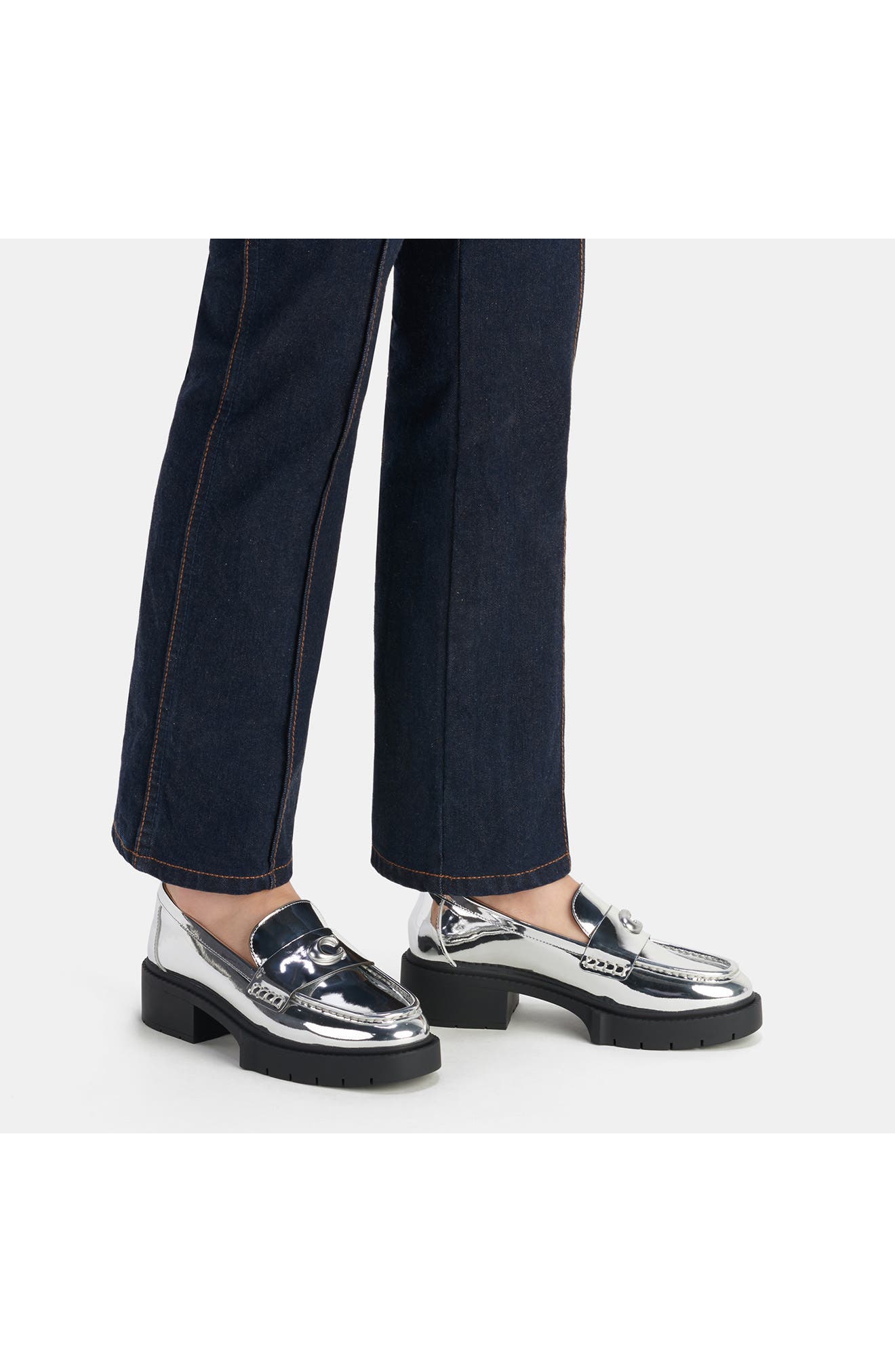 Leah Metallic Platform Loafer, Alternate, color, SILVER