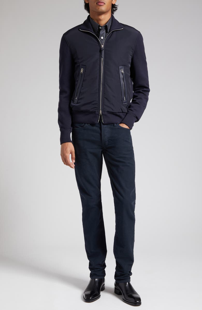 TOM FORD Mixed Media Funnel Neck Zip Sweater, Alternate, color, Blue