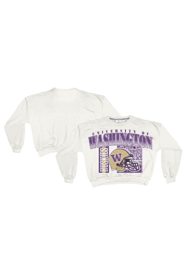 Women's Pressbox White Washington Huskies Oversized Janice Retro Waist-Length Sweatshirt, Main, color, White