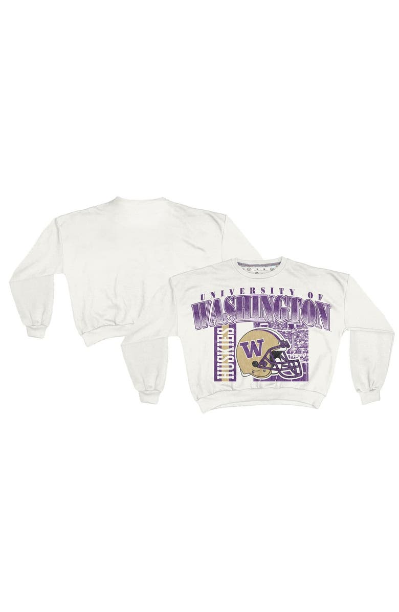 PRESSBOX Women's Pressbox White Washington Huskies Oversized Janice Retro Waist-Length Sweatshirt, Main, color, White