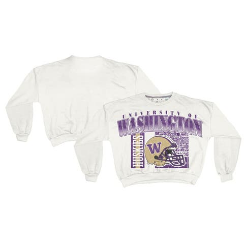 Women's Pressbox White Washington Huskies Oversized Janice Retro Waist-Length Sweatshirt