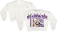 PRESSBOX Women's Pressbox White Washington Huskies Oversized Janice Retro Waist-Length Sweatshirt