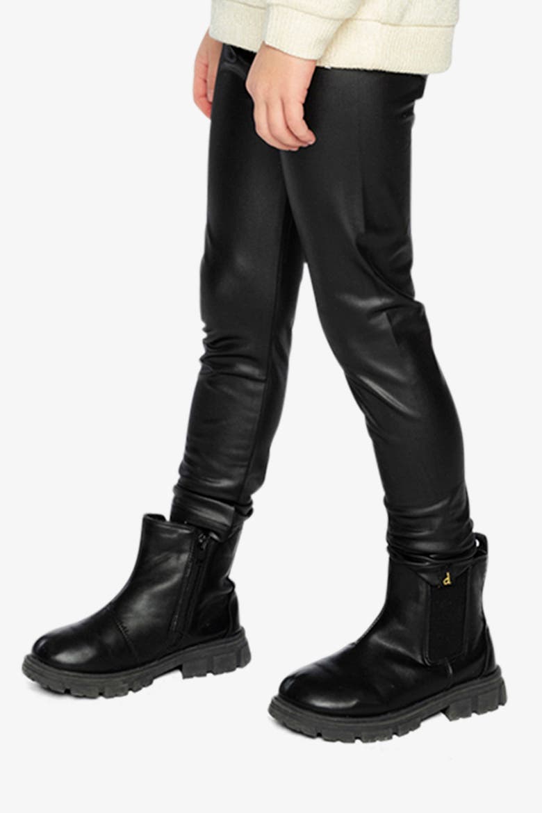 Faux Leather Elastic Waist Stretch Leggings, Alternate, color, Black