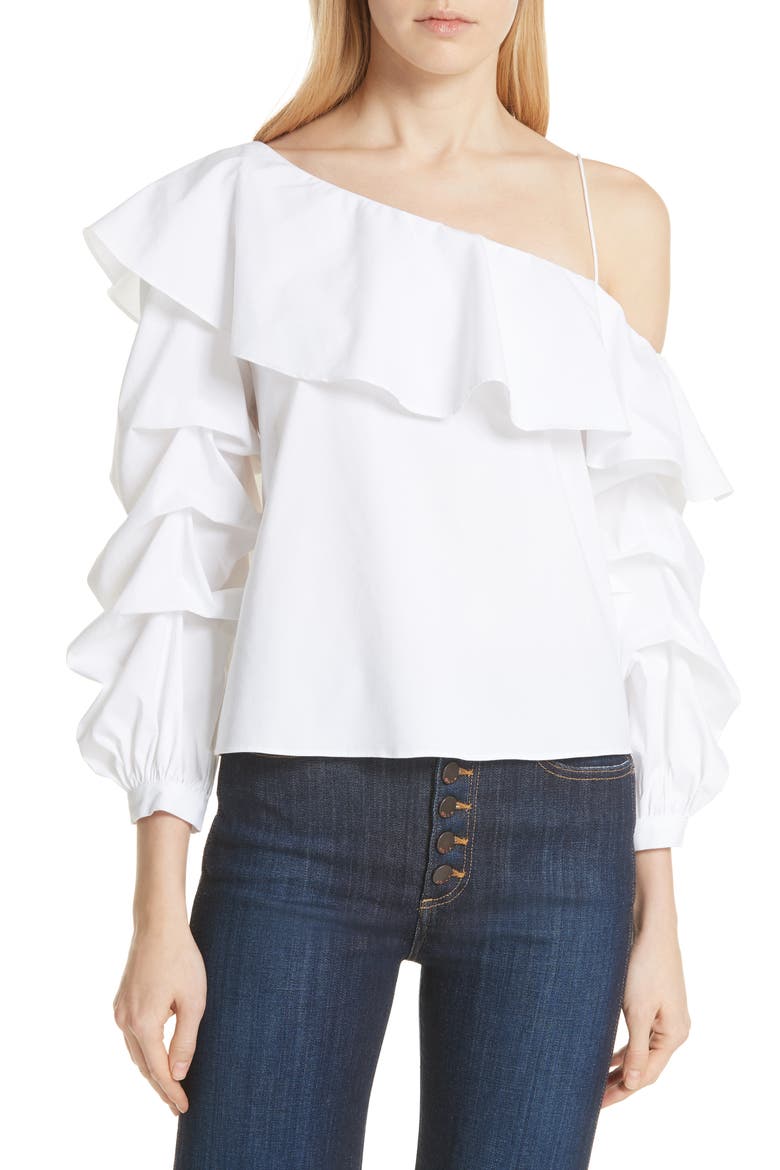 Irvine Ruffle One-Shoulder Blouse, Main, color, WHITE