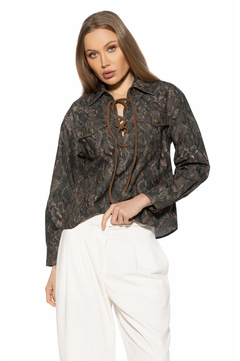 Thalina Lace-Up Western Shirt, Alternate, color, SNAKE