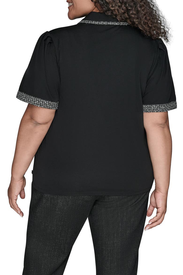 Mixed Media Metallic Tweed Top, Alternate, color, BLACK