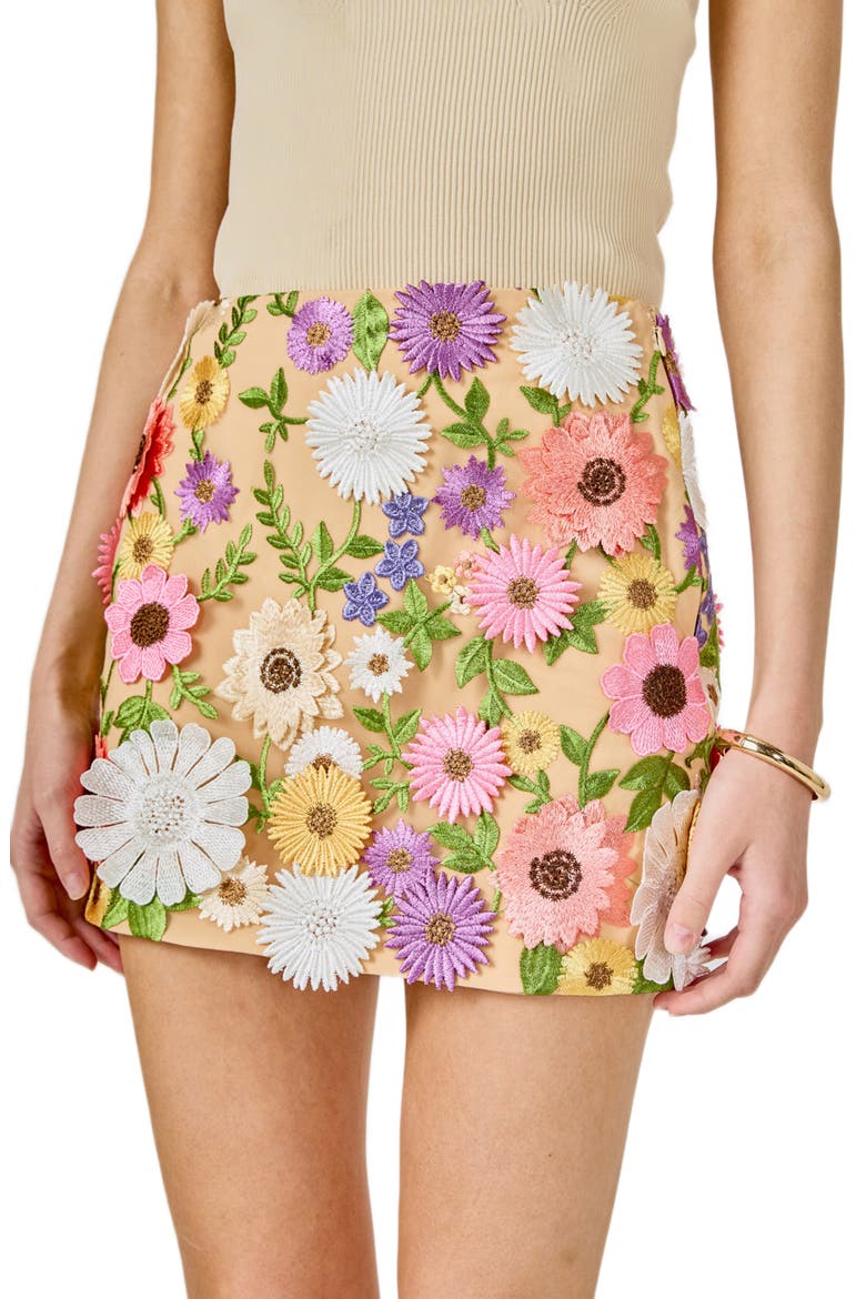 Floral Embroidery Miniskirt, Alternate, color, BEIGE MULTI FLORAL