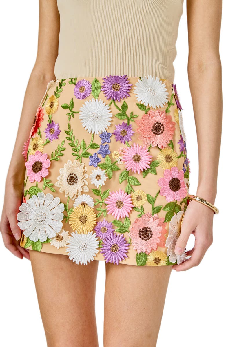 Endless Rose Floral Embroidery Miniskirt, Alternate, color, Beige Multi Floral