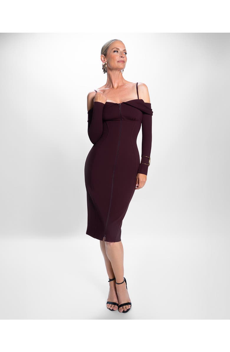 TA3 Mega Sculpting Off-the-Shoulder Long Sleeve Midi Dress, Main, color, Garnet
