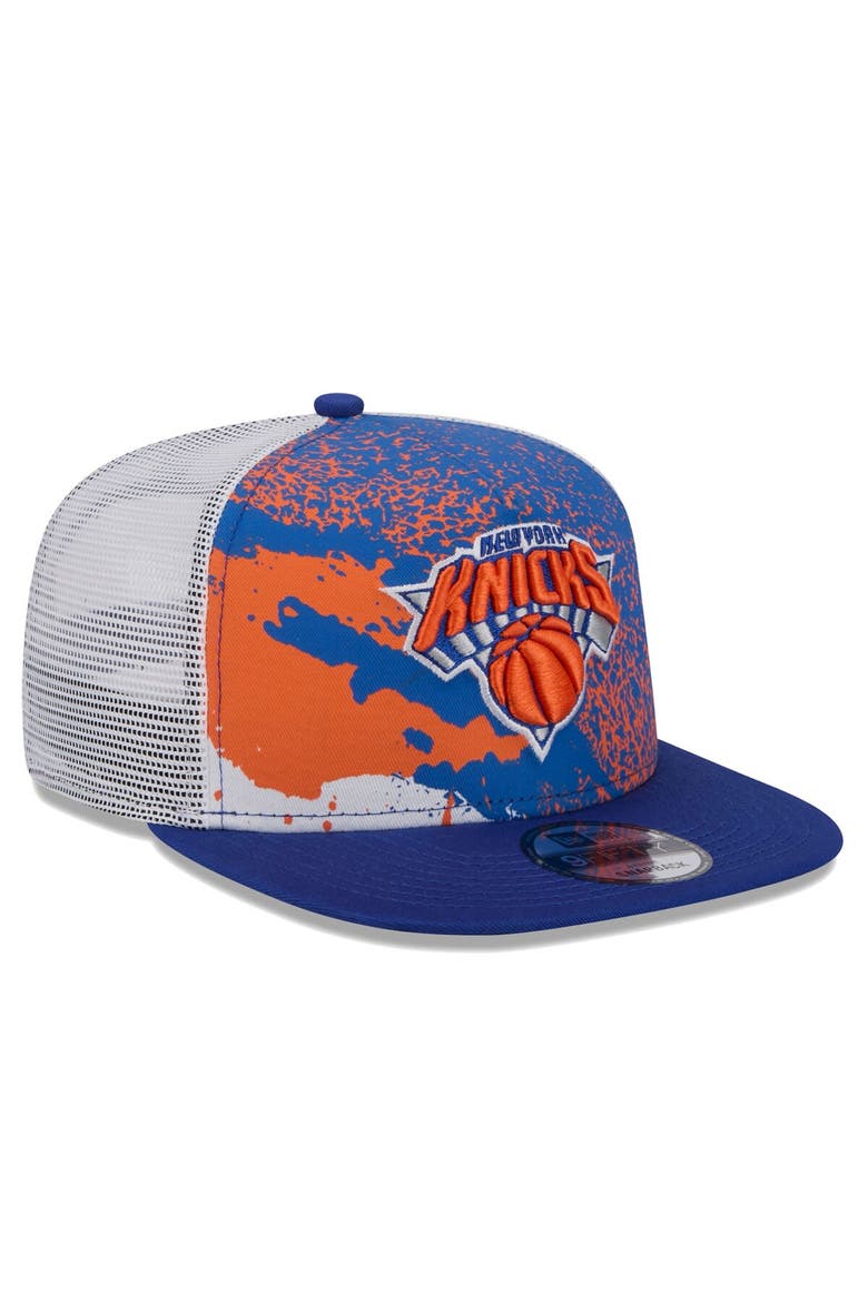 Men's New Era Blue New York Knicks Court Sport Speckle 9FIFTY Snapback Hat, Alternate, color, Blue