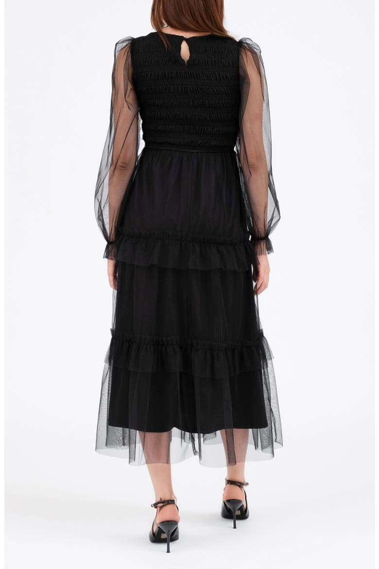 Long Sleeve Tulle Maxi Dress, Alternate, color, BLACK