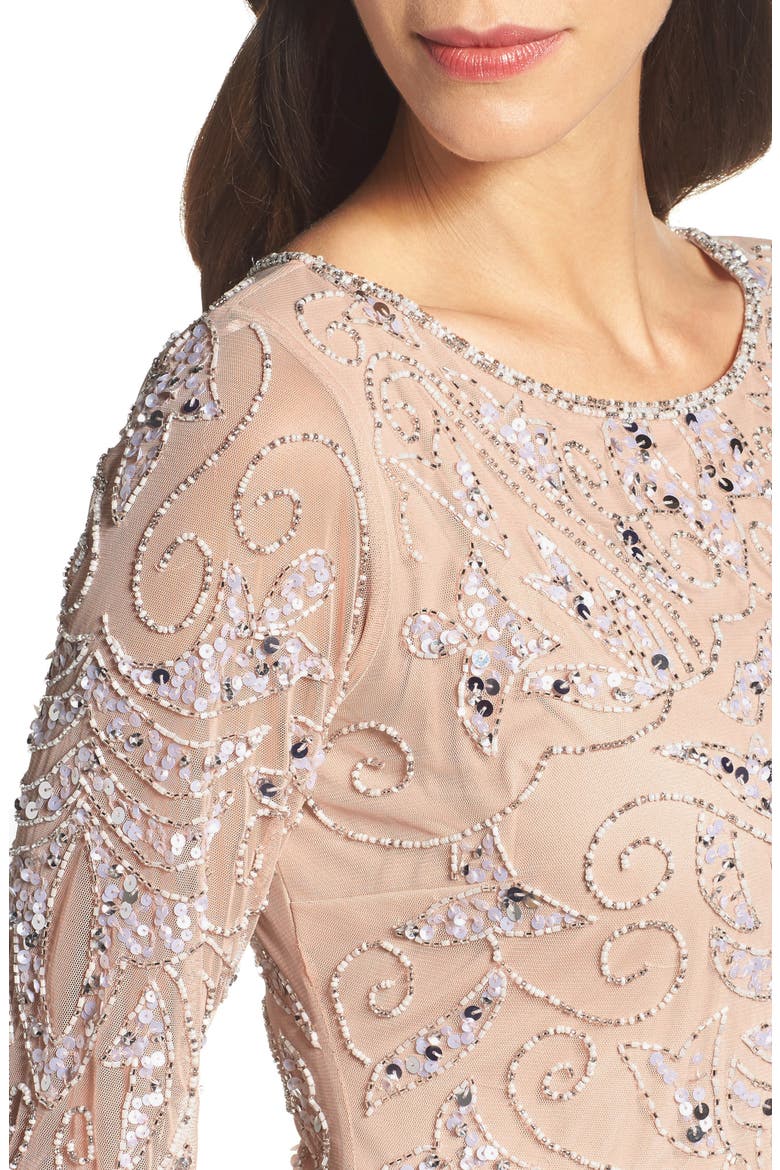 Illusion Sleeve Beaded A-Line Gown, Alternate, color, BLUSH