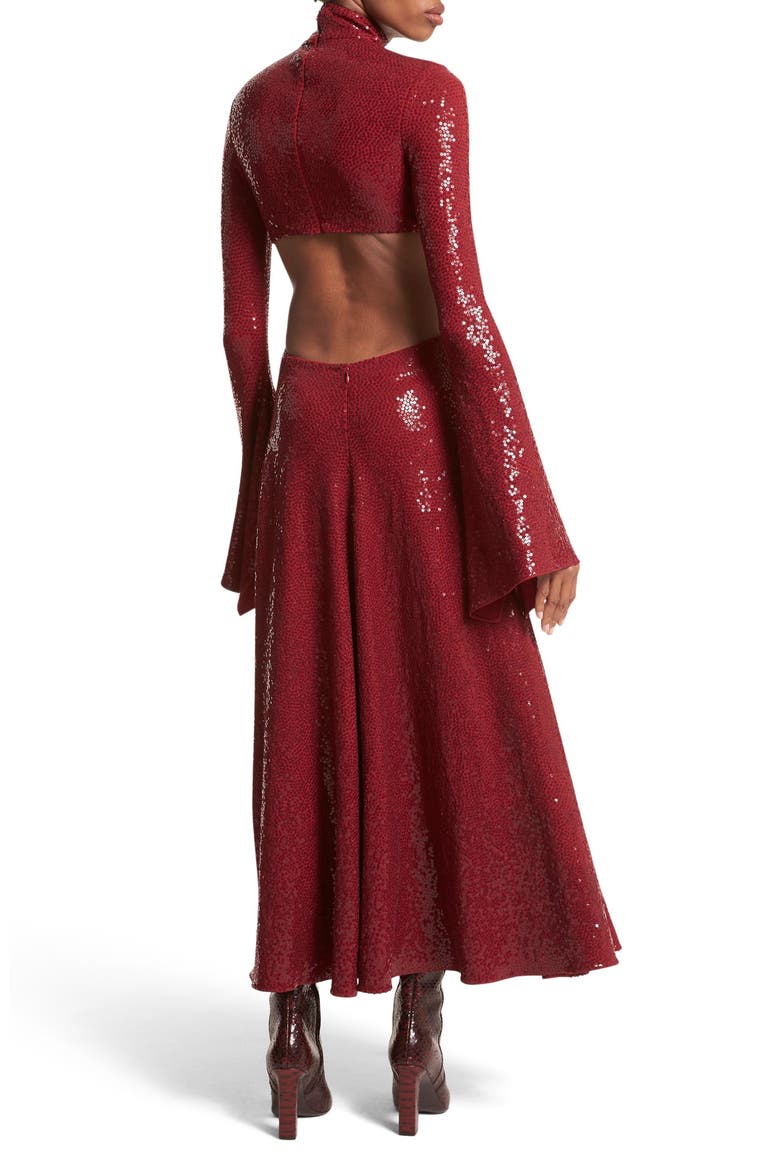 Cutout Detail Long Sleeve Sequin Dress, Alternate, color, MERLOT