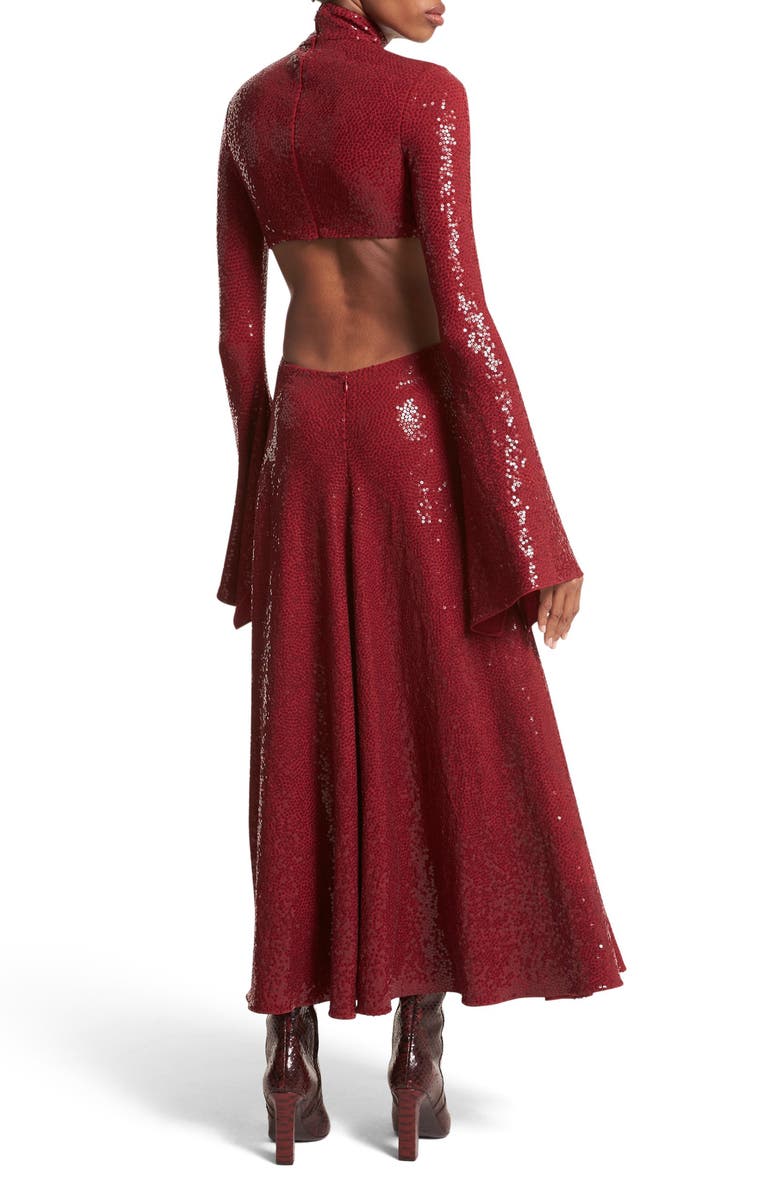 Michael Kors Collection Cutout Detail Long Sleeve Sequin Dress, Alternate, color,