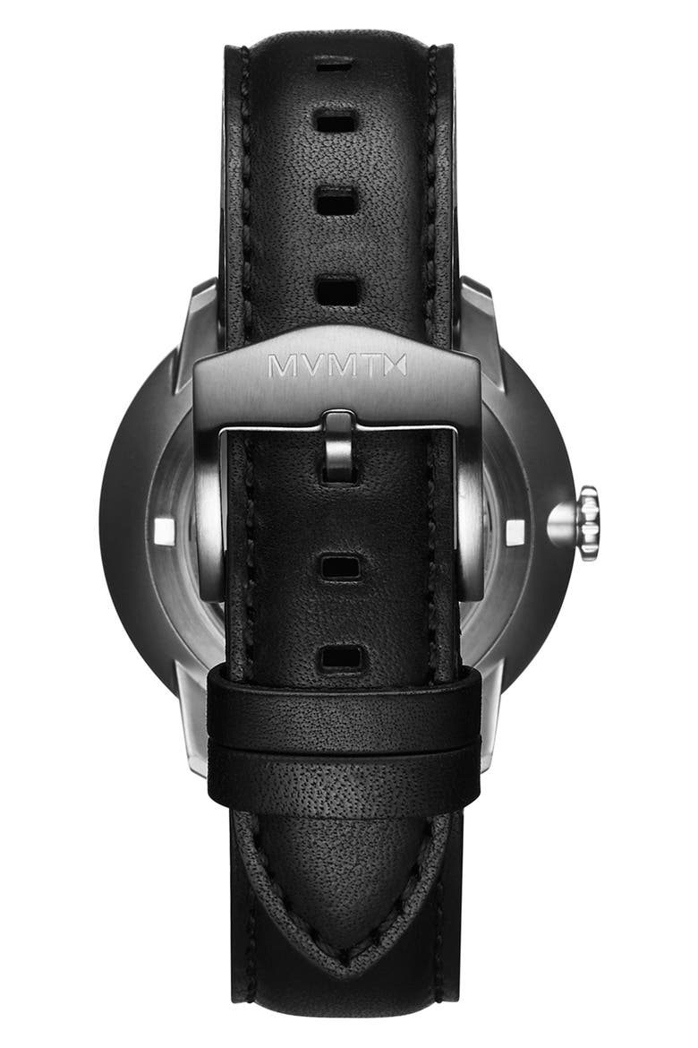 MVMT Automatic Leather Strap Watch, 41mm, Alternate, color, GUNMETAL/ BLACK