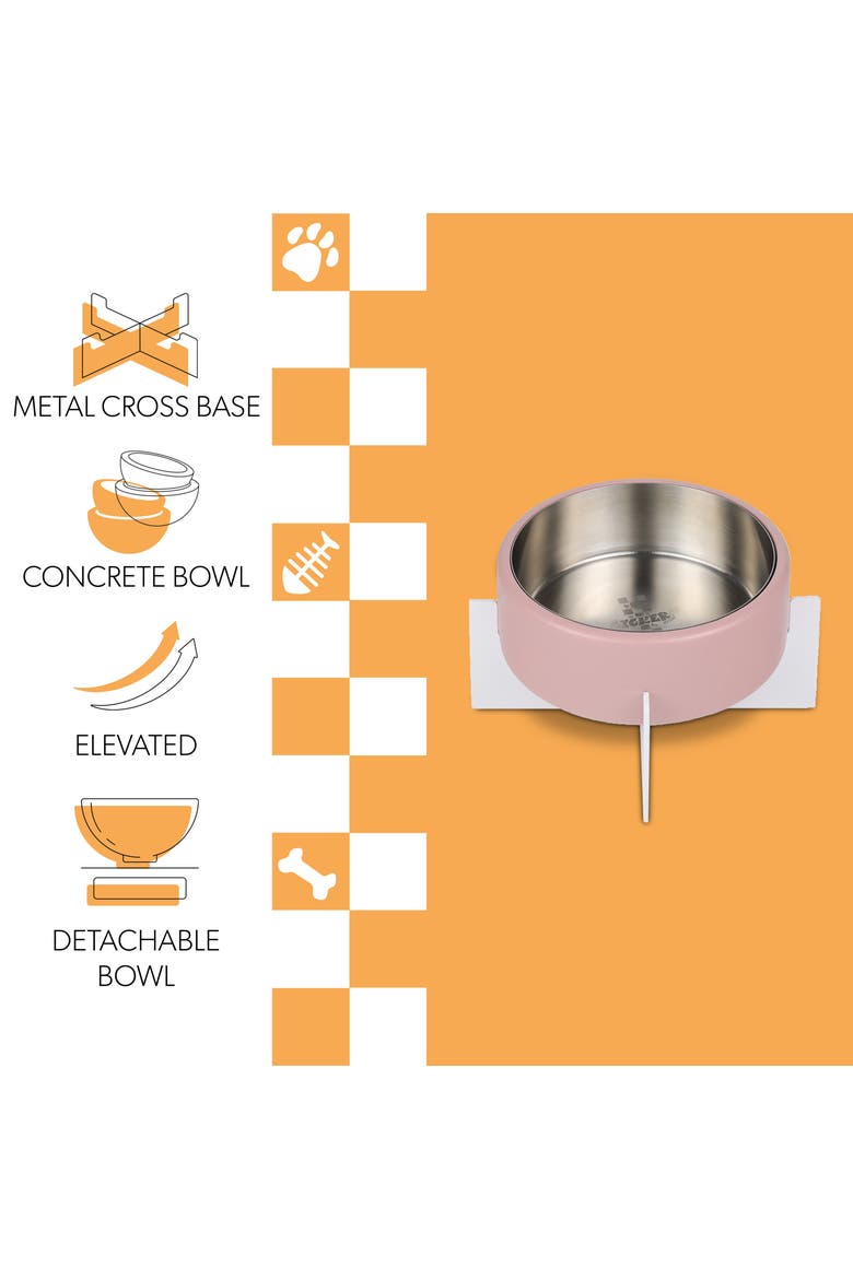 Intersecta Concrete and Stainless Steel Bowl with Metal Stand Pet Feeder, Alternate, color, Pink/White