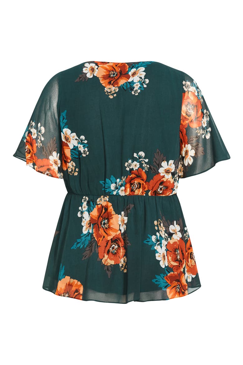 Valencia Floral Faux Wrap Top, Alternate, color, EMERALD POPPY PLAY