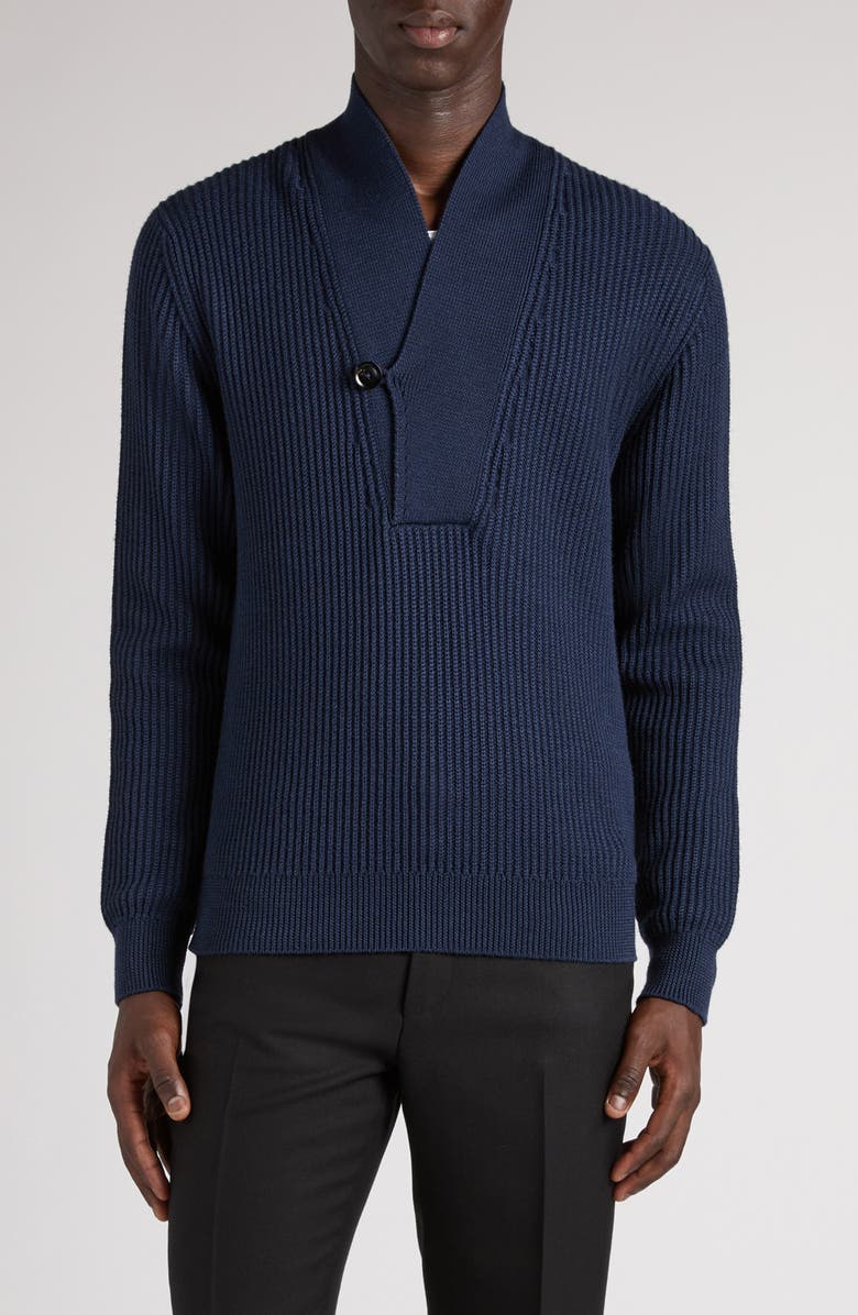 TOM FORD Shawl Collar Merino Wool & Silk Sweater, Main, color, Hb806 Space Blue