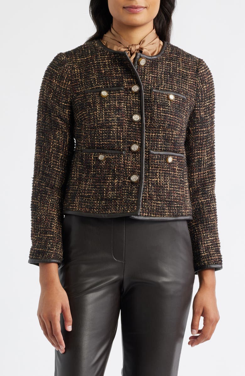 Anne Klein Tweed Jacket, Alternate, color, Deep Mahogany Multi