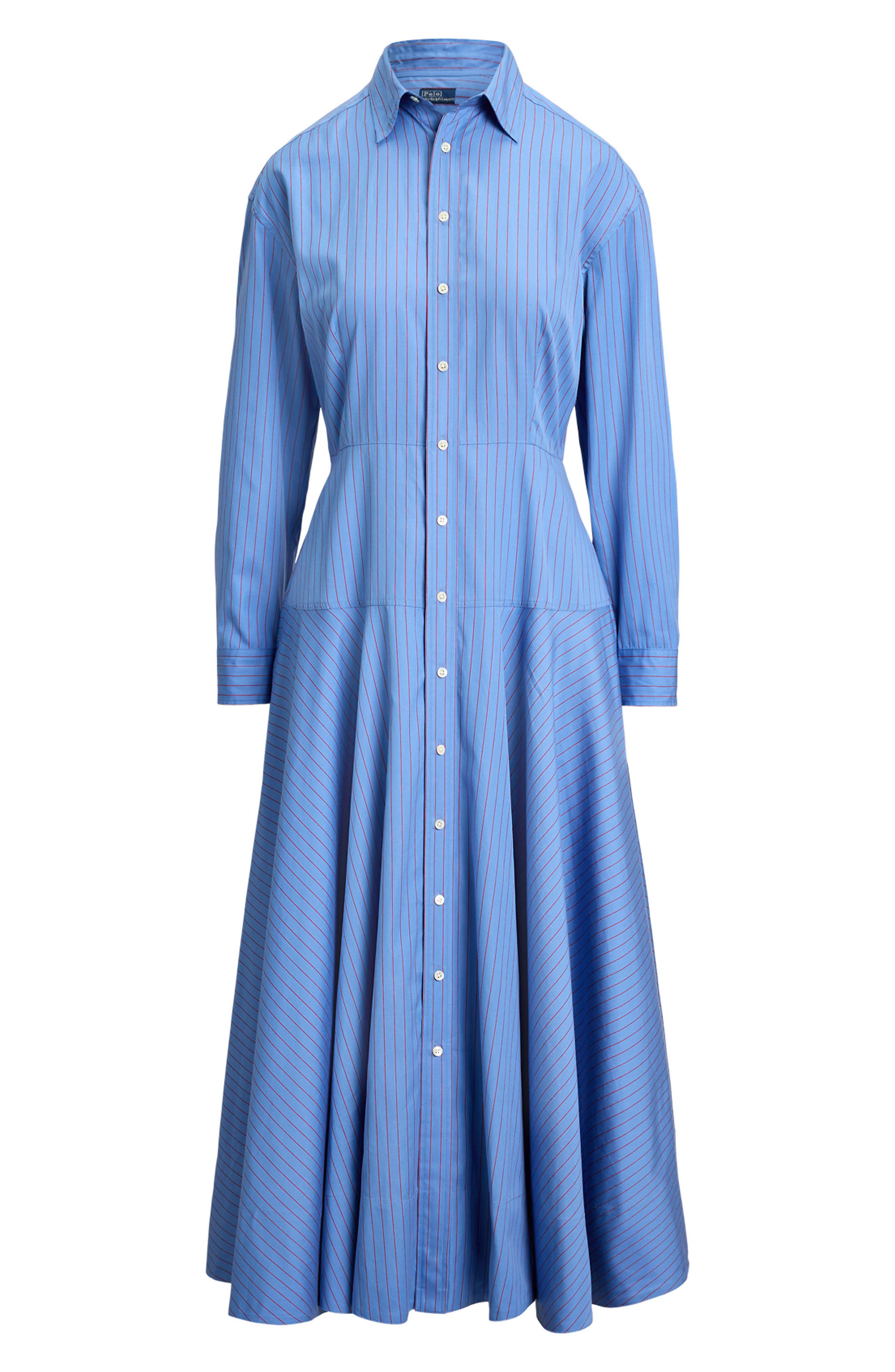 ralph lauren blue and white striped shirt dress POLO RALPH LAUREN STRIPED COTTON PANELED SHIRTDRESS Navy Women's Shirt Dress