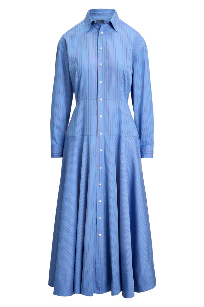 Stripe Cotton Poplin Shirtdress, Alternate, color, 1970 BLUE-RED