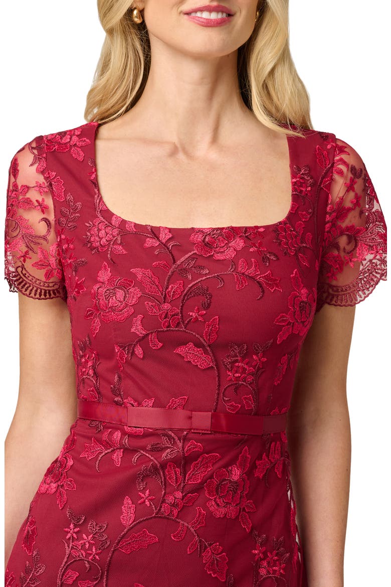Floral Embroidered Belted Sheath Dress, Alternate, color, BURGUNDY/ PINK