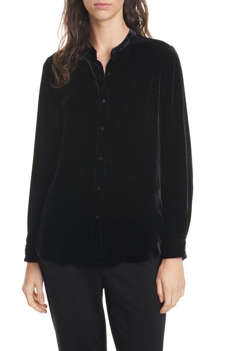 Long Velvet Shirt, Main, color, BLACK