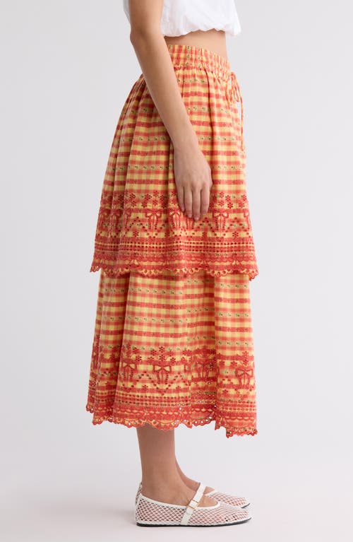 Damson Madder Cosette Rara Tiered Organic Cotton Midi Skirt In Orange