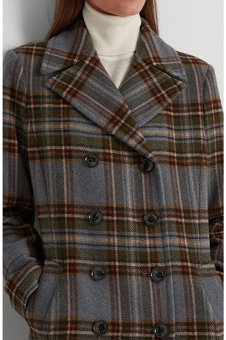 Plaid Double Breasted Wool Blend Long Coat, Alternate, color, HIGHLAND TARTAN