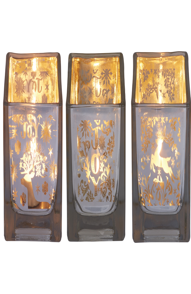 Transpac Gold Square Candle Holder Set of 3 Elegant Tealight Holders, Main, color, Gold