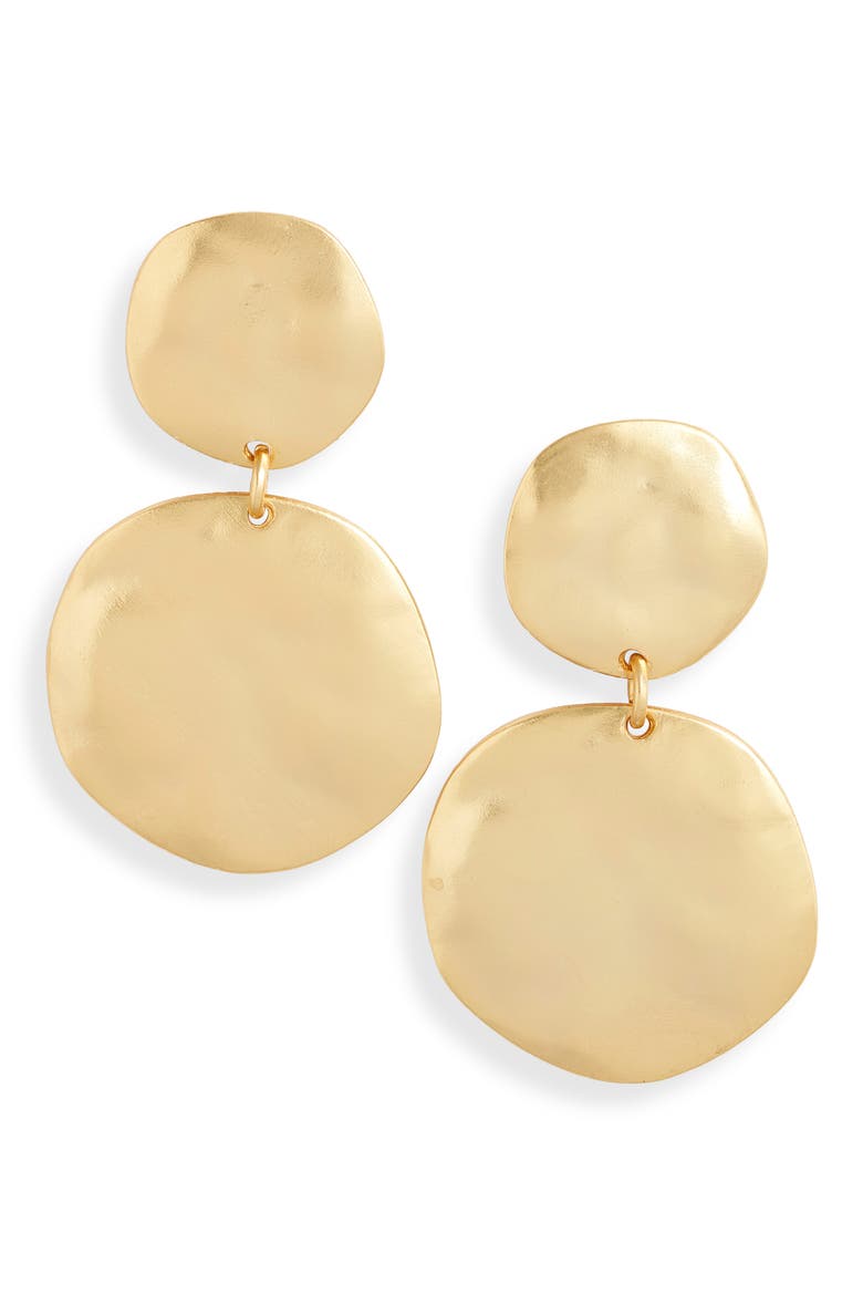 Double Disc Drop Earrings, Main, color, GOLD